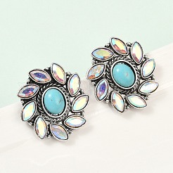 Серьги-гвоздики из сплава синтетической бирюзы EJEW-U053-02AS