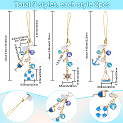 6 шт. 3 стиля стеклянных и сплавных эмалевых мобильных ремешков&nbsp;HJEW-SC0001-87
