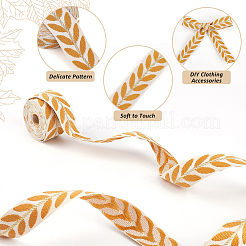 3 моток полиэстеровых жаккардовых лент с рисунком в виде листьев&nbsp;SRIB-CY0001-20B