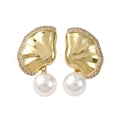 Серьги-гвоздики в форме листа с микропаве из прозрачного кубического циркония из латуни EJEW-H165-03A-G