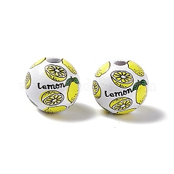 Европейские бусины из дерева с фруктовым принтом&nbsp;WOOD-G013-01A