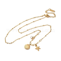 Ожерелья из нержавеющей стали 304 с подвесками в форме ракушки и морской звезды со стразами для женщин NJEW-M107-02G