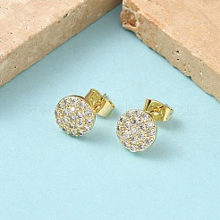 Круглые серьги-гвоздики из латуни с микропаве из прозрачных кубических цирконий EJEW-Z144-10G