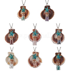 8 шт. 8 стиля ожерелья с подвесками в виде морской звезды из натуральной ракушки и окрашенной синтетической бирюзы&nbsp;NJEW-JN05225