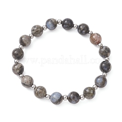 Эластичные браслеты из натурального глаукофана и латунных бусин для женщин&nbsp;BJEW-JB12903