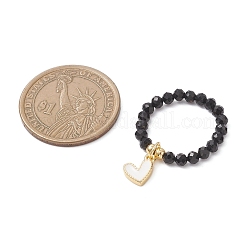 Кольца с бусинами из натурального черного турмалина и радужного лунного камня RJEW-TA00229