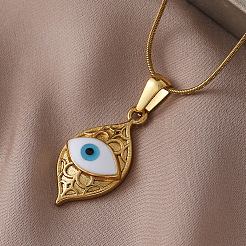 Ожерелья с подвеской в виде белого сглаза из нержавеющей стали 304 с эмалью в виде мультфильма&nbsp;KX6228