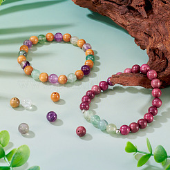 195 шт. 6 стиля круглых бусин из натурального фиолетового флюорита и дерева&nbsp;G-KS0001-18