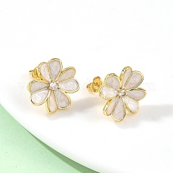 Цветок латунь эмаль серьги стержня&nbsp;EJEW-C177-01G-02