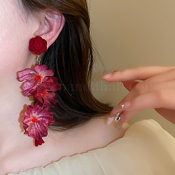 Серьги-гвоздики из цветочного сплава из ткани FS-WG9CF75-01
