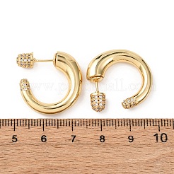 Серьги-гвоздики в форме буквы С из латуни с микропаве из кубических цирконий EJEW-B153-05G