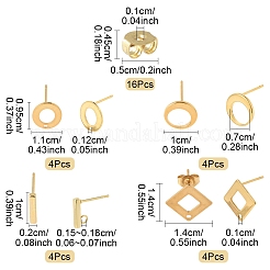 16 шт. 4 стиля фурнитуры для сережек-гвоздиков из нержавеющей стали 304 STAS-FS0001-83G