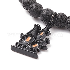 Круглый эластичный браслет из натуральной лавы с бусинами и эмалевыми подвесками на Хэллоуин BJEW-JB08331