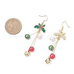 Серьги-подвески из латунного стекла с жемчужными листьями&nbsp;EJEW-TA00692