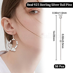 25 пара 925 серебряных булавок с шаровидной головкой&nbsp;STER-BBC0001-52