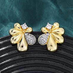 Серьги-гвоздики из латуни с микро-паве и прозрачным фианитом EJEW-H158-12GP