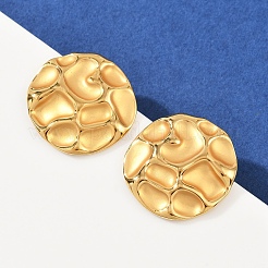 Плоские круглые серьги-гвоздики из нержавеющей стали 304 с чеканкой EJEW-A138-04G