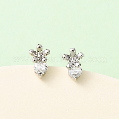 Серьги-гвоздики в форме цветка с микропаве из прозрачных кубических цирконий из латуни EJEW-L278-07P-1