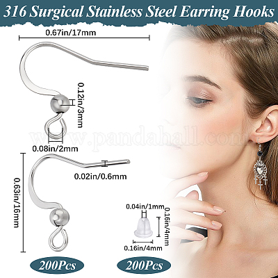 200 шт. французские крючки для сережек из хирургической нержавеющей стали 316 STAS-BBC0006-20-1