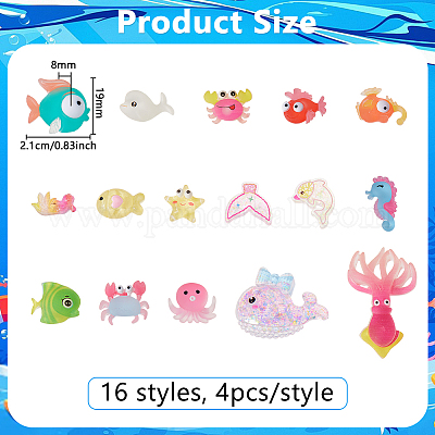 64 шт. 16 стиля полупрозрачных матовых смоляных кабошонов CRES-DC0001-08-1