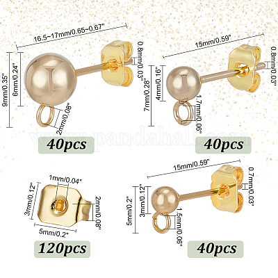 120 шт. 3 комплекта фурнитуры для сережек-гвоздиков из нержавеющей стали 304 и 202 и латуни FIND-AR0003-85-1