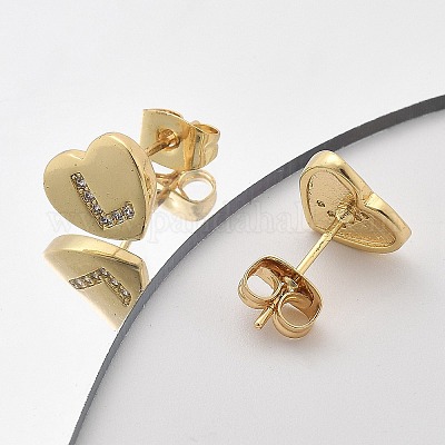 Серьги-гвоздики из латуни с микропаве из прозрачного кубического циркония EJEW-K299-01G-L-1