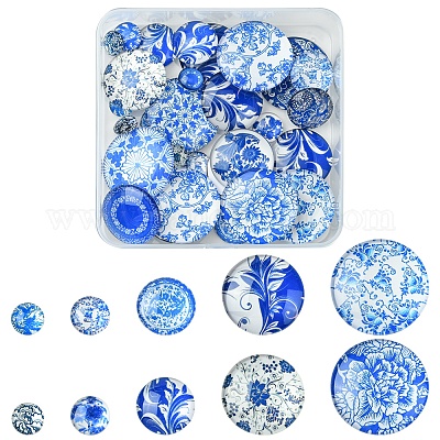 40 шт. 5 стиля печатных стеклянных кабошонов GGLA-FS0001-11-1