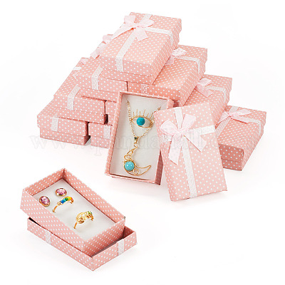 Картонные подарочные коробки для ювелирных изделий в горошек с бантом CON-TAC0001-10A-1