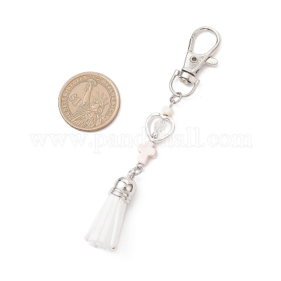 Подвеска-крест из искусственной замши с кисточкой и синтетической бирюзой HJEW-JM03664-02-1