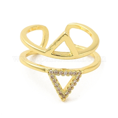 Треугольные латунные кольца-манжеты с микропаве и прозрачным цирконием для женщин RJEW-G311-01C-G-1