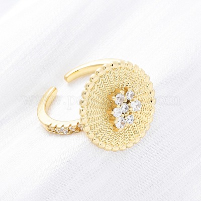 Латунные кольца из манжеты с прозрачным цирконием RJEW-M066-03G-01-1