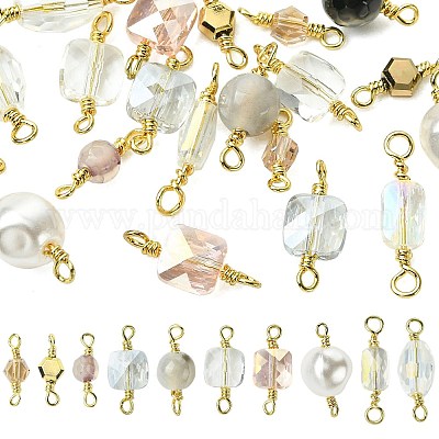 20 шт. 10 стиля граненых овальных соединительных подвесок из прозрачного стекла и натуральные агатовые (окрашенные и нагретые) граненые круглые звенья KK-FS0001-91-1