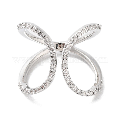 Реечное покрытие латунь микро паве кубический цирконий регулируемые кольца RJEW-D025-16P-1