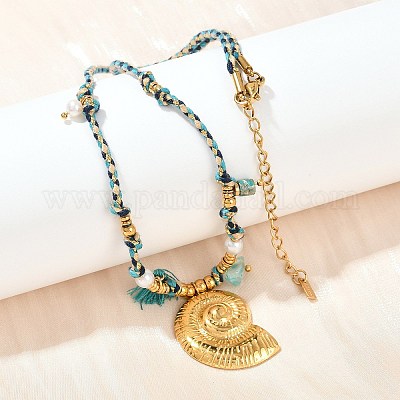 Ожерелья из хлопкового шнура с подвеской в форме ракушки из нержавеющей стали 304 NJEW-C093-05B-G-1