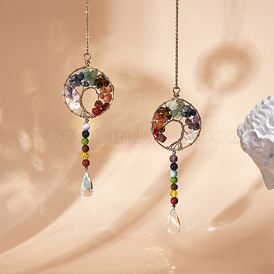 2 шт. подвески с натуральными и синтетическими смешанными драгоценными камнями в стиле чакры FIND-CA0006-22-1