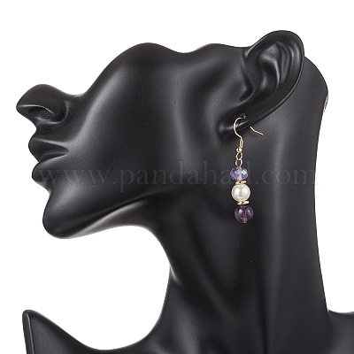 Круглые натуральные аметист мотаться серьги EJEW-JE06778-03-1