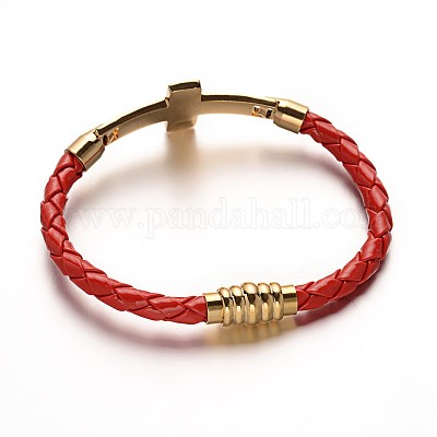 Браслеты унисекс из искусственной кожи с поперечными перемычками и боковым шнуром X-BJEW-L500-08A-1