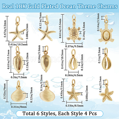 24шт 6 стиля латунные подвески KK-BBC0014-37-1