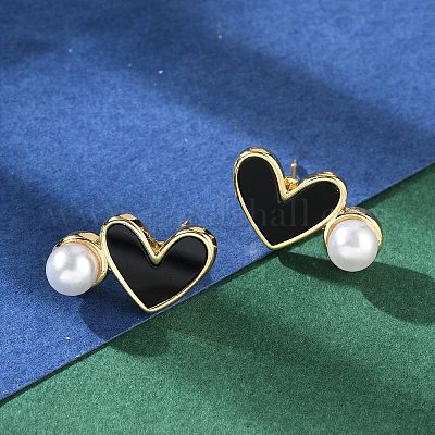 Серьги-гвоздики из латуни в форме сердца EJEW-C141-01G-1