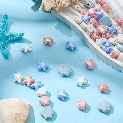 60шт 6 цвета фарфоровые бусины ручной работы PORC-HY0001-13-1