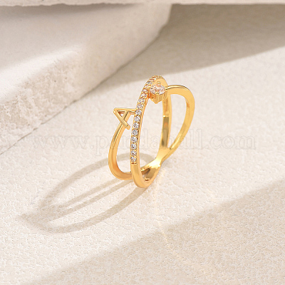 Классические латунные кольца с микропаве из прозрачных кубических цирконий QN8130-6-1