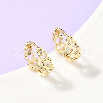 Полые латунные серьги-кольца в форме сердца EJEW-Z102-16G-1