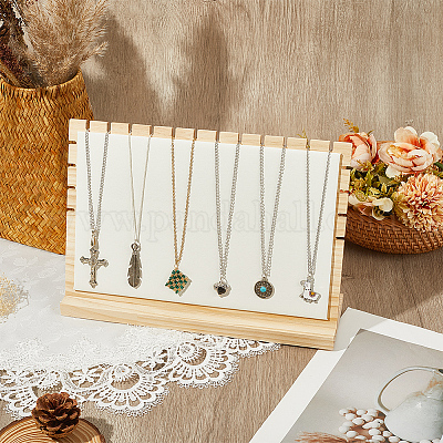 Бамбуковые стенды-органайзеры для ожерелья с наклонной спинкой NDIS-WH20004-01A-1