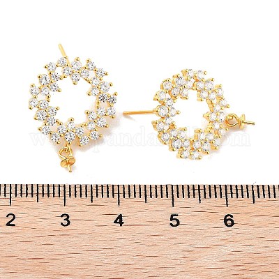 Серьги-гвоздики из серебра 925 пробы с кубическим цирконием в виде пончика EJEW-B038-16G-1