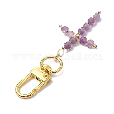 Украшение креста из натурального драгоценного камня в проволочной обертке HJEW-JM01932-1