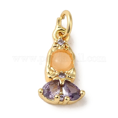 Латунные подвески из цветного стекла с микропаве и кубическим цирконием X-KK-R162-026B-G-1