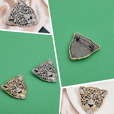2 шт. 2-цветная брошь-булавка с леопардовым принтом и стразами JEWB-CA0001-27-1