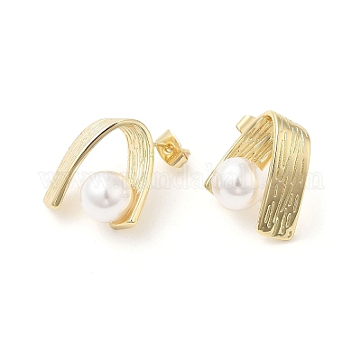 Серьги-гвоздики из латуни с искусственным жемчугом из АБС-пластика для женщин EJEW-D065-02G-1