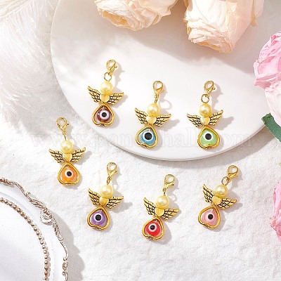 Подвесные украшения из сплава и смолы в виде ангела и сглаза HJEW-JM04278-01-1