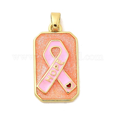 Подвески из латуни с эмалью в форме прямоугольника с узором из шелковой ленты KK-C134-33B-1